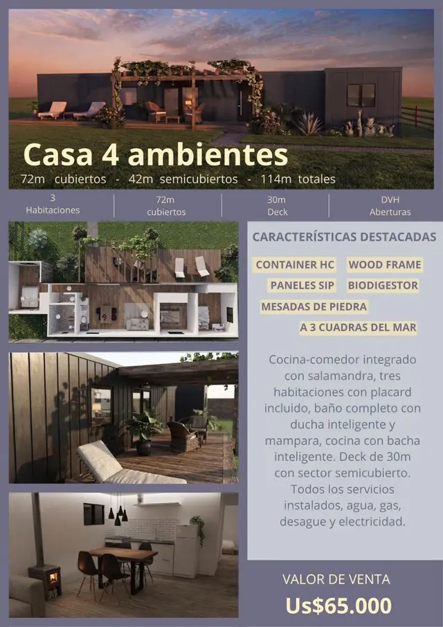 Casa de 3 ambientes en venta en Playa Chapadmalal