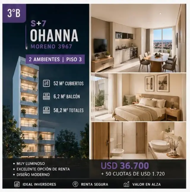 Departamento de 2 ambientes en venta en SAN JUAN
