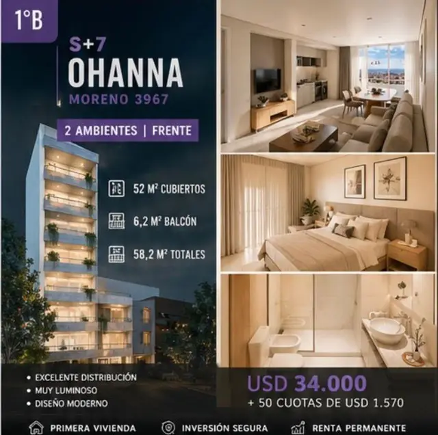Departamento de 2 ambientes en venta en SAN JUAN