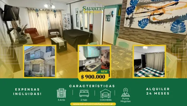 Departamento de 3 ambientes en alquiler en Punta Mogotes